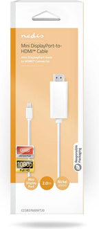 Nedis Mini DisplayPort-Kabel - DisplayPort 1.2 - Mini-DisplayPort Male - HDMI Connector - 21.6 Gbps - Vernikkeld - 2.00 m - Rond - PVC - Wit - Doos - afbeelding 3