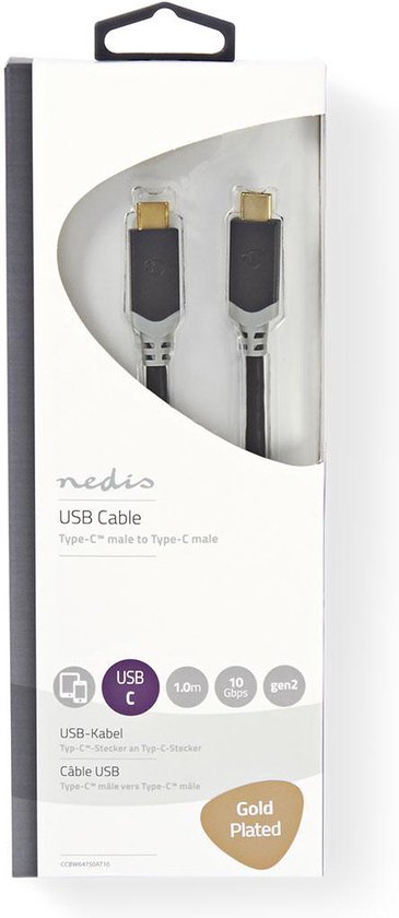Nedis USB-C naar USB-C kabel - tot 20V/3A / zwart - 1 meter - afbeelding 2