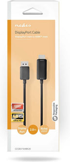 Nedis DisplayPort-Kabel - DisplayPort Male - HDMI Connector - 4K@60Hz - Vernikkeld - 2.00 m - Rond - PVC - Zwart - Doos - afbeelding 3