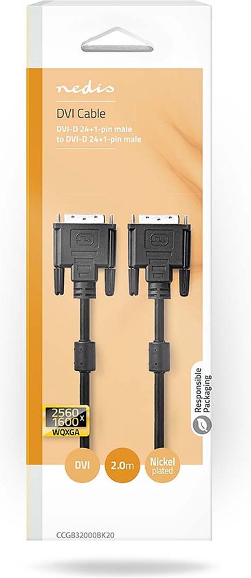 Nedis DVI-Kabel - DVI-I 24+5-Pin Male - DVI-I 24+5-Pin Male - 2560x1600 - Vernikkeld - 2.00 m - Recht - PVC - Zwart - Envelop - afbeelding 5