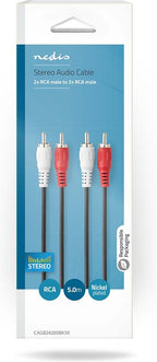 Nedis Stereo-Audiokabel - 2x RCA Male - 2x RCA Male - Vernikkeld - m - Rond - Zwart - afbeelding 42