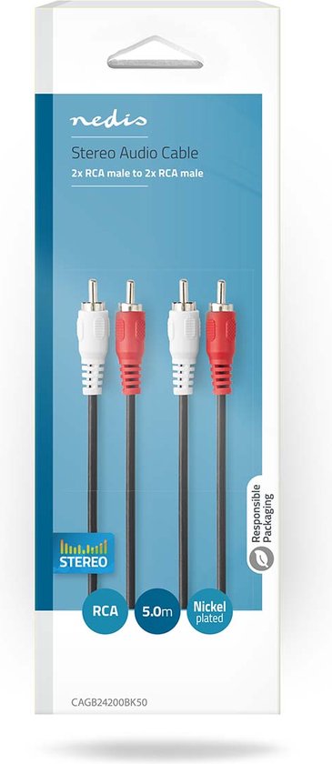 Nedis Stereo-Audiokabel - 2x RCA Male - 2x RCA Male - Vernikkeld - m - Rond - Zwart - afbeelding 42
