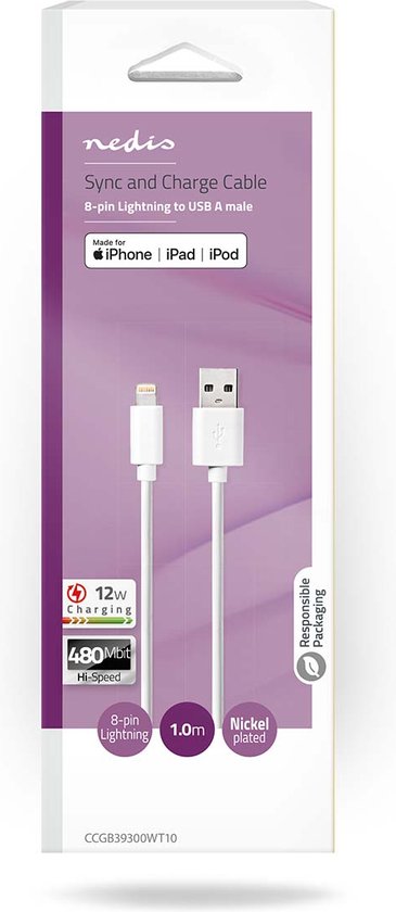 Sync and Charge Cable | Apple Lightning - USB A Male | m | - afbeelding 4