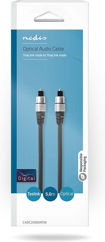 Nedis Optische Audiokabel - TosLink Male - TosLink Male - m - Rond - PVC - Antraciet - Doos - afbeelding 18