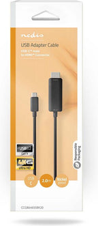 Nedis USB-C Adapter - USB 3.2 Gen 1 - USB-C Male - HDMI Connector - 4K@60Hz - 2.00 m - Rond - Vernikkeld - PVC - Zwart - Doos - afbeelding 4