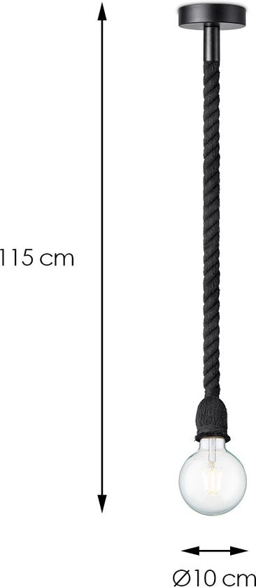Home Sweet Home - Landelijke Hanglamp Leonardo - hanglamp gemaakt van Katoen - Zwart - 10/10/115cm - Pendellamp geschikt voor woonkamer, slaapkamer - afbeelding 5