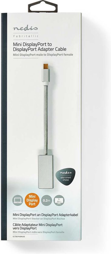 Nedis Mini DisplayPort-Kabel - DisplayPort 1.2 - Mini-DisplayPort Male - DisplayPort Female - 21.6 Gbps - Verguld - 0.20 m - Rond - Gevlochten - Zilver - Cover Window Box - afbeelding 6