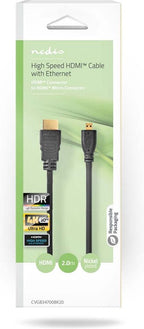 Nedis High Speed ​​HDMI-Kabel met Ethernet - HDMI Connector - HDMI Micro-Connector - 4K@30Hz - 10.2 Gbps - 2.00 m - Rond - PVC - Zwart - Doos - afbeelding 4