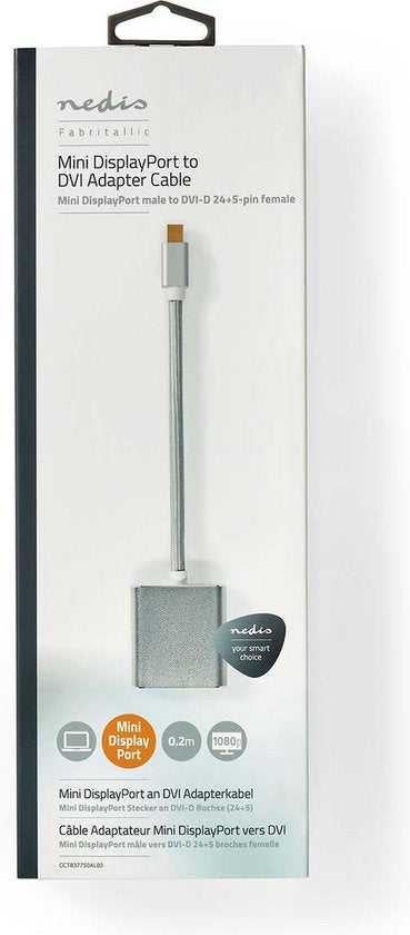 Nedis Mini DisplayPort-Kabel - DisplayPort 1.2 - Mini-DisplayPort Male - DVI-D 24+1-Pins Female - 21.6 Gbps - Verguld - 0.20 m - Rond - Gevlochten - Zilver - Cover Window Box - afbeelding 5