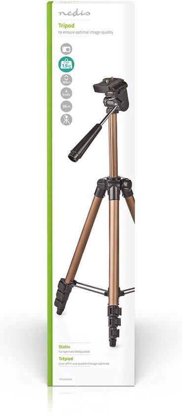 Nedis Statief - Maximaal draagvermogen: 1.5 kg - Minimale werkhoogte: 35.0 cm - Maximale werkhoogte: 106.0 cm - 3 Segmenten - Pan & Tilt - Inclusief reistas - ABS / Aluminium - Brons / Zilver - afbeelding 10