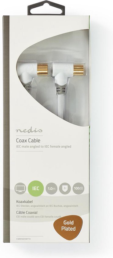Nedis Coaxkabel - IEC (Coax) Male - IEC (Coax) Female - Verguld - 100 dB - 75 Ohm - Dubbel Afgeschermd - 1.00 m - Rond - PVC - Wit - Doos - afbeelding 3