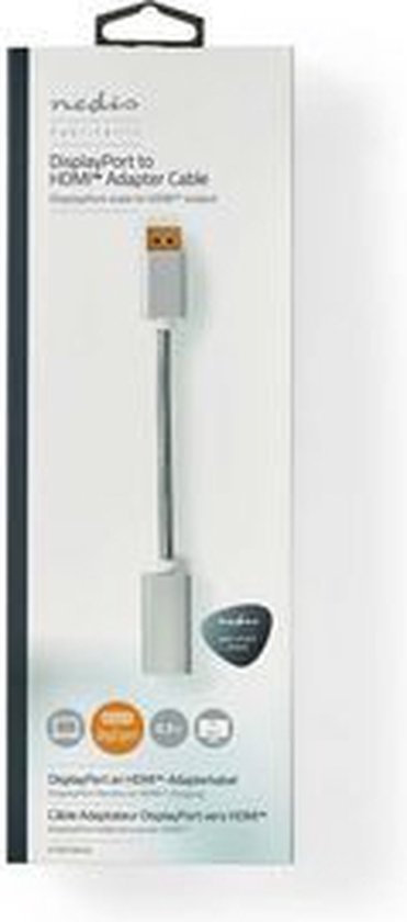 Nedis DisplayPort-Kabel - DisplayPort Male - HDMI Output - 4K@60Hz - Verguld - 0.20 m - Rond - Gevlochten - Zilver - Cover Window Box - afbeelding 7