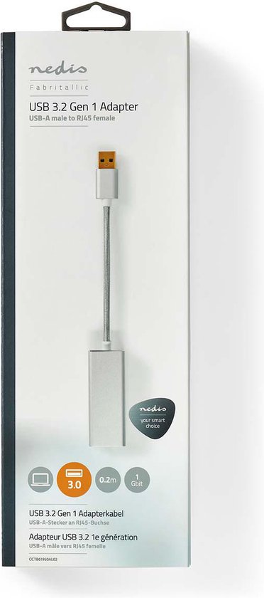 Nedis USB-netwerkadapter - USB 3.2 Gen 1 - 1 Gbps - USB-A Male - RJ45 Female - 0.20 m - Rond - Verguld - Koper - Zilver - Cover Window Box - afbeelding 6