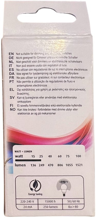 6 x Energetic Led Lamp E 14 Bol Warm Wit 2,9 w (25w) - afbeelding 2