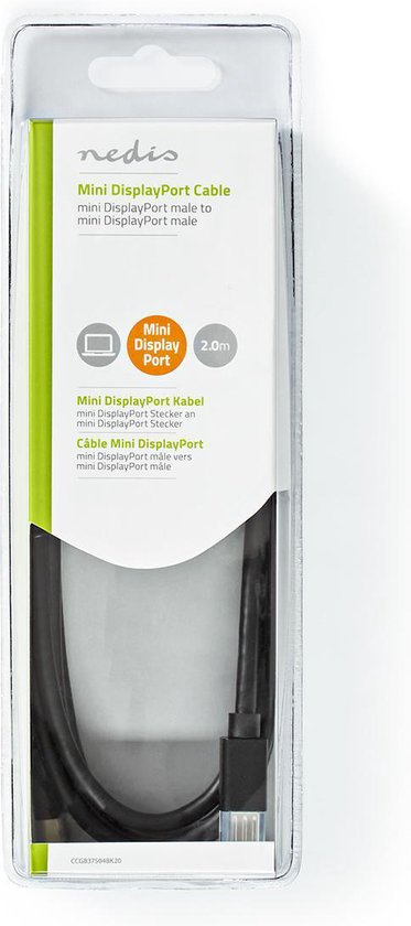 Nedis Mini DisplayPort-Kabel - DisplayPort 1.4 - Mini-DisplayPort Male - Mini-DisplayPort Male - 48 Gbps - Vernikkeld - 2.00 m - Rond - PVC - Zwart - Blister - afbeelding 3
