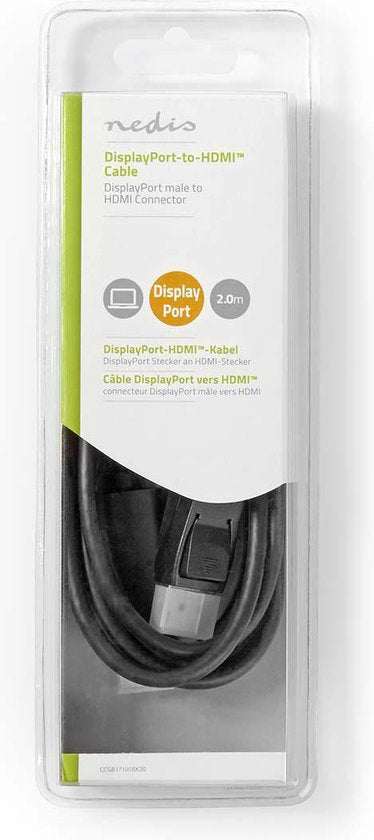 Nedis DisplayPort-Kabel - DisplayPort Male - HDMI Connector - 4K@30Hz - Vernikkeld - 2.00 m - Rond - PVC - Zwart - Doos - afbeelding 5
