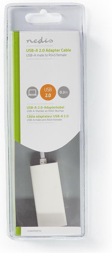 Nedis USB-netwerkadapter - USB 2.0 - 100 Mbps - USB-A Male - RJ45 Female - 0.20 m - Rond - Verguld / Vernikkeld - Koper - Wit - Doos - afbeelding 4
