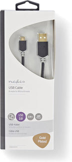 USB-Kabel - USB 2.0 - USB-A Male - USB Micro-B Male - 480 Mbps - Verguld - m - PVC - afbeelding 12