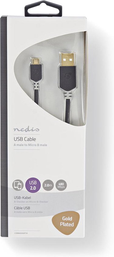 USB-Kabel - USB 2.0 - USB-A Male - USB Micro-B Male - 480 Mbps - Verguld - m - PVC - afbeelding 12