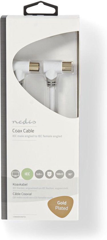 Nedis Coaxkabel - IEC (Coax) Male - IEC (Coax) Female - Verguld - 100 dB - 75 Ohm - Dubbel Afgeschermd - 5.00 m - Rond - PVC - Wit - Doos - afbeelding 3