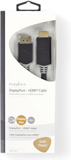Nedis DisplayPort-Kabel - DisplayPort Male - HDMI Connector - 4K@30Hz - Verguld - 2.00 m - Rond - PVC - Antraciet - Doos - afbeelding 2