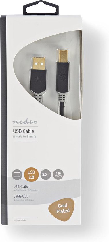 Nedis - USB 2.0 - Male - Male - m - Antraciet - afbeelding 2