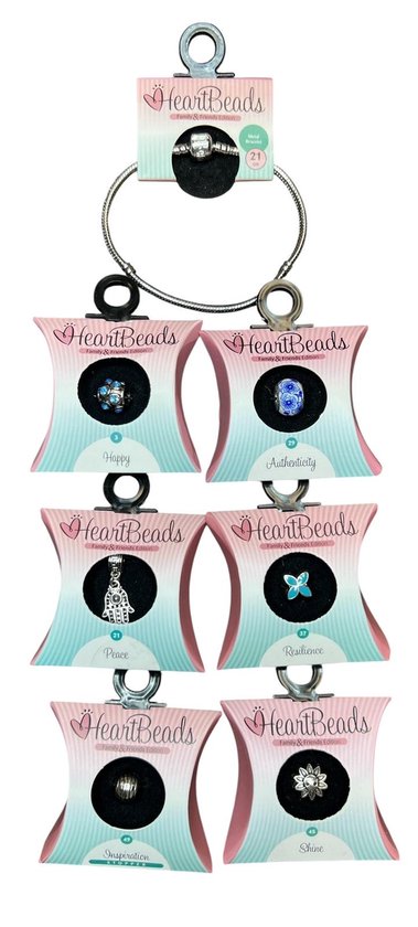 HeartBeads Armband Met 6 Bedels (5 Bedels en 1 Stopper) 21cm Metaal Zilver/Blauw - afbeelding 1