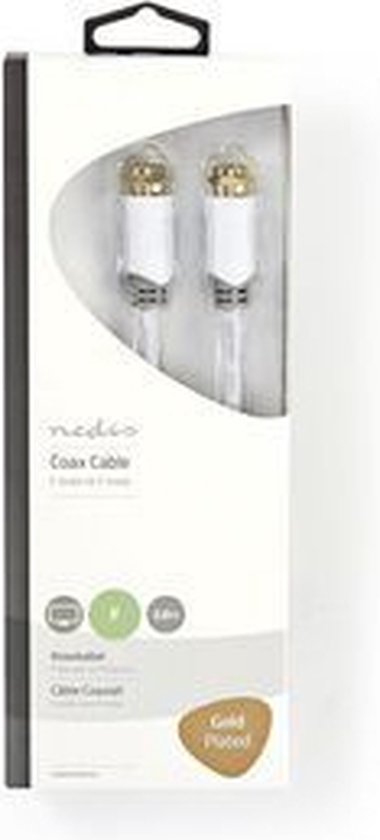 Nedis Satelliet- en Antennekabel - F-Male - F-Male - Verguld - 75 Ohm - Enkelvoudig Afgeschermd - 2.00 m - Rond - PVC - Wit - Doos - afbeelding 6