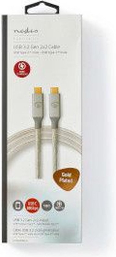 Nedis USB-Kabel - USB 3.2 Gen 2x2 - USB-C Male - USB-C Male - 100 W - 4K@60Hz - 20 Gbps - Verguld - 1.00 m - Rond - Gevlochten / Nylon - Zilver - Cover Window Box - afbeelding 5