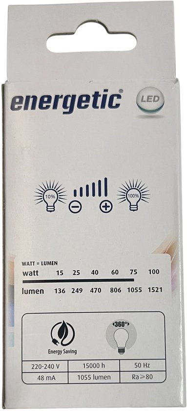 6 x Energetic E27 LED A60 Dimbaar Warm Wit (2700 K) mat Dimbaar 8.5 W (75w) 1055 Lumen Mat Glas (let op alleen dimbaar met een LED geschikte Dimmer) - afbeelding 2