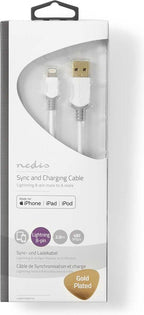 Nedis Lightning Kabel - USB 2.0 - Apple Lightning 8-Pins - USB-A Male - 480 Mbps - Verguld - 2.00 m - Rond - PVC - Grijs / Wit - Doos - afbeelding 4