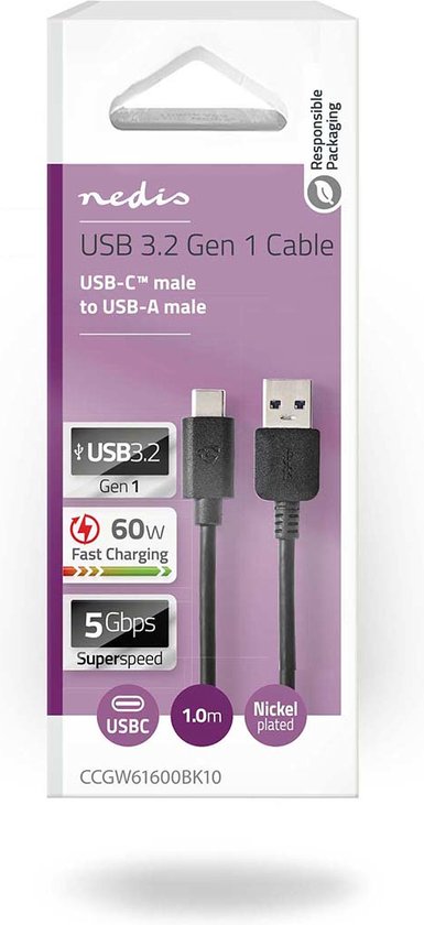 USB 3.1-Kabel | Type-Câ„¢ Male - A Male | 1,0 m | Zwart - afbeelding 7
