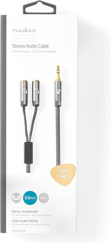 Nedis Stereo-Audiokabel - 3,5 mm Male - 2x 3,5 mm Female - Verguld - 0.20 m - Rond - Grijs / Gun Metal Grijs - Cover Window Box - afbeelding 10