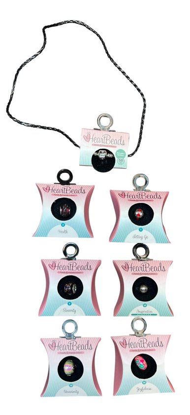 HeartBeads Ketting Met 6 Bedels (5 Bedels en 1 Stopper) PU Leer Zwart 50 cm - afbeelding 1
