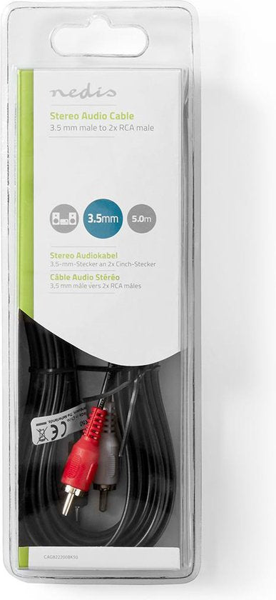 Nedis Stereo-Audiokabel - 3,5 Male - 2x RCA Male - Vernikkeld - m - Rond - Zwart - Doos - afbeelding 23