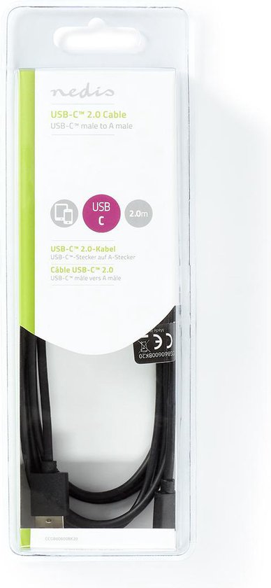 USB-Kabel - USB 2.0 - USB-A Male - USB-C Male - W - 480 Mbps - Vernikkeld - m - Rond - PVC - afbeelding 5