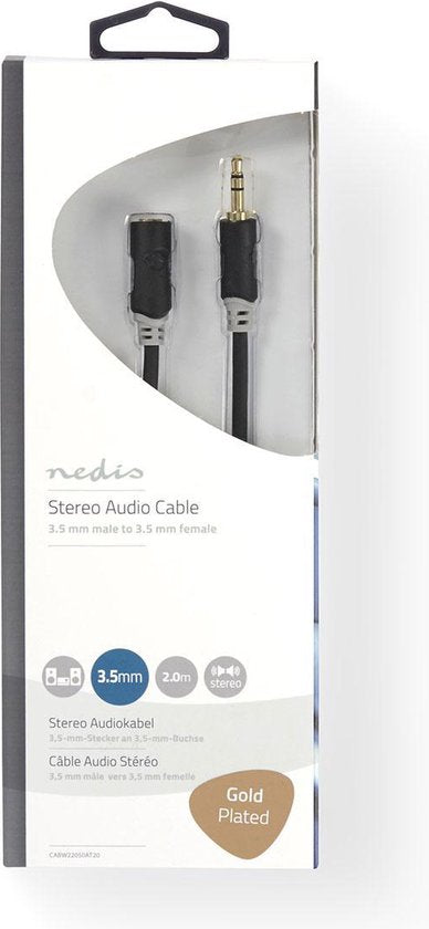 Nedis Stereo-Audiokabel - 3,5 Male - 3,5 Female - Verguld - m - Rond - Antraciet - Doos - afbeelding 3