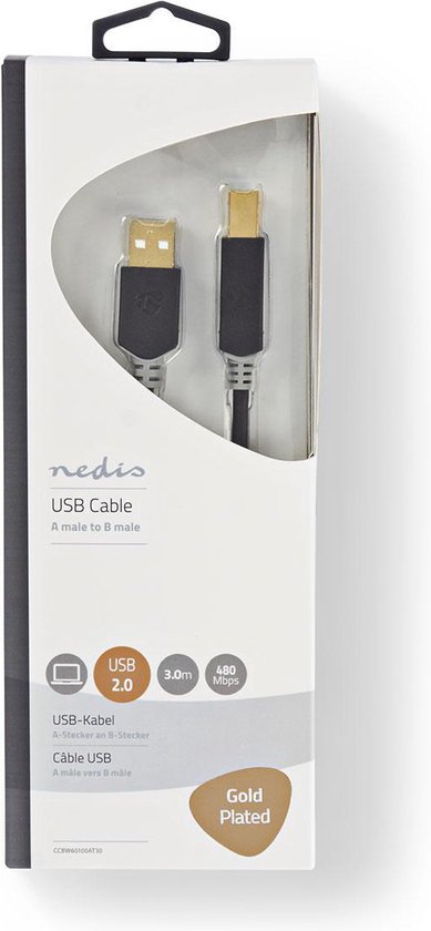 Nedis - USB 2.0 - Male - Male - m - Antraciet - afbeelding 16