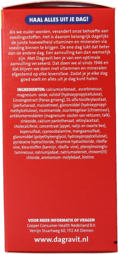 Dagravit Totaal 30 Vitaal 50+ Multivitaminen voordeelverpakking - Vitamine B1, B2, B3, B5, B6, B12 en koper dragen bij aan een goede energiehuishouding - 100 tabletten - afbeelding 22