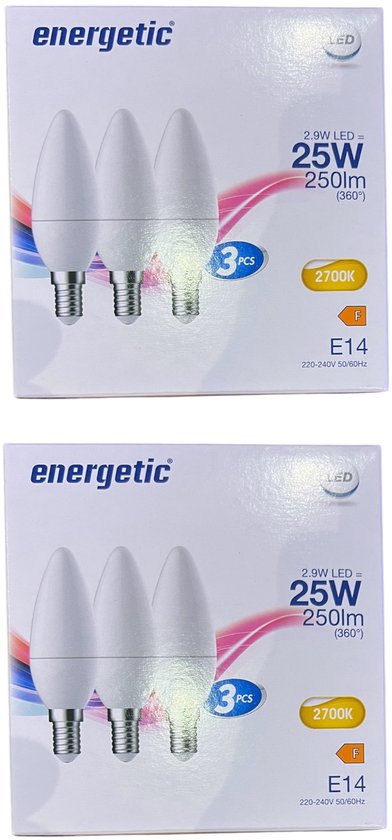 6 stuks (2x3) Energetic Kaars E14 Warm Wit (2700K) 2,9 W (25 W) - afbeelding 1