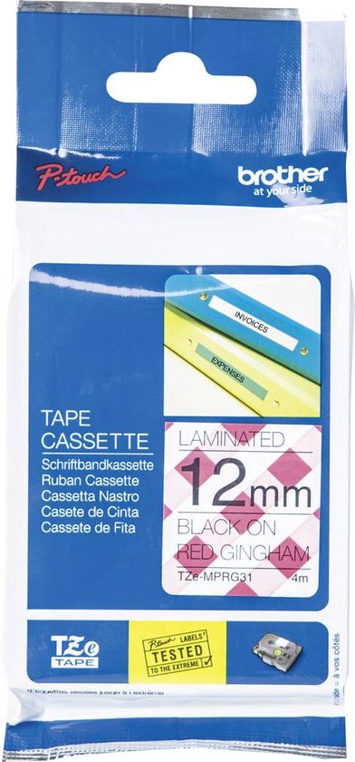 Brother TZe, TZ TZe-MPRG31 Tapekleur: Wit (met rood ruitmotief) Tekstkleur:Zwart 12 mm 4 m - afbeelding 11