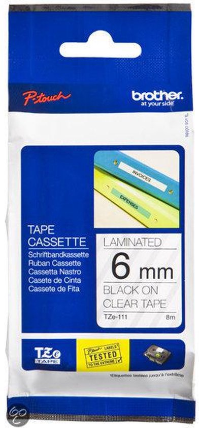 Brother TZE-111 Originele labelprinter-tape 6 mm Black on Clear gelamineerd - afbeelding 1