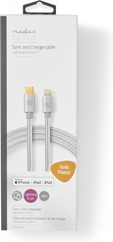 Nedis Premium 8-pins Lightning naar USB-C kabel - USB2.0 - tot 20V/3A / aluminium - meter - afbeelding 6