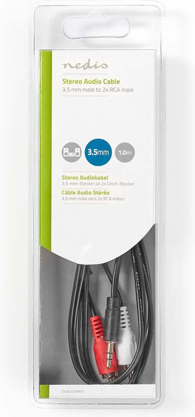 Nedis Stereo-Audiokabel - 3,5 Male - 2x RCA Male - Vernikkeld - m - Rond - Zwart - Doos - afbeelding 16