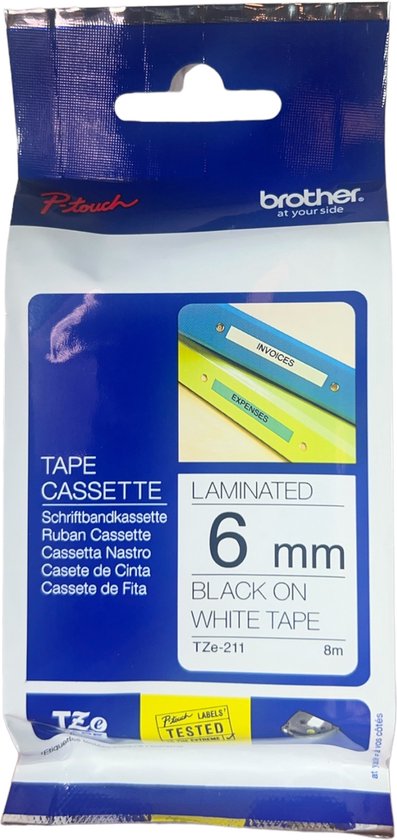 SALE Supervoordelig 6 Pack Originele Labelprintertape Brother TZe-211 6mm x 8 meter Black on White Laminated - afbeelding 3