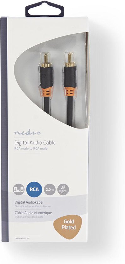 Nedis Digitale Audiokabel - RCA Male - RCA Male - Verguld - 2.00 m - Rond - PVC - Antraciet - Doos - afbeelding 3