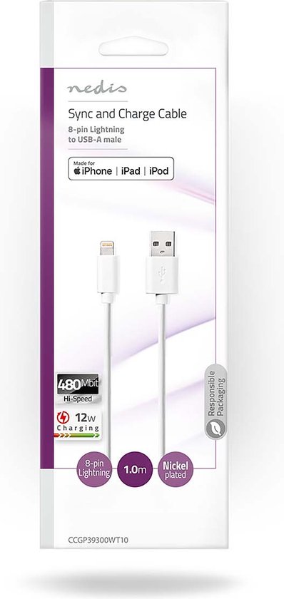 Nedis Lightning naar USB kabel - zwart - meter - afbeelding 29