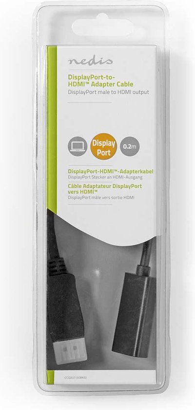 Nedis DisplayPort-Kabel - DisplayPort Male - HDMI Output - 4K@30Hz - Vernikkeld - 0.20 m - Rond - PVC - Zwart - Doos - afbeelding 4