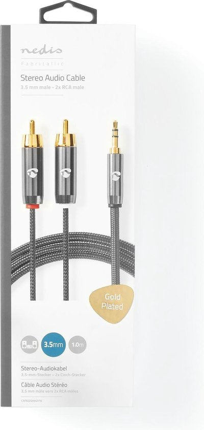 Nedis Stereo-Audiokabel - 3,5 mm Male - 2x RCA Male - Verguld - 1.00 m - Rond - Grijs / Gun Metal Grijs - Cover Window Box - afbeelding 3