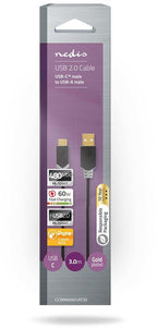 Kabel USB 2.0 | Type-C male - A male | 1,0 m | Antraciet - afbeelding 2